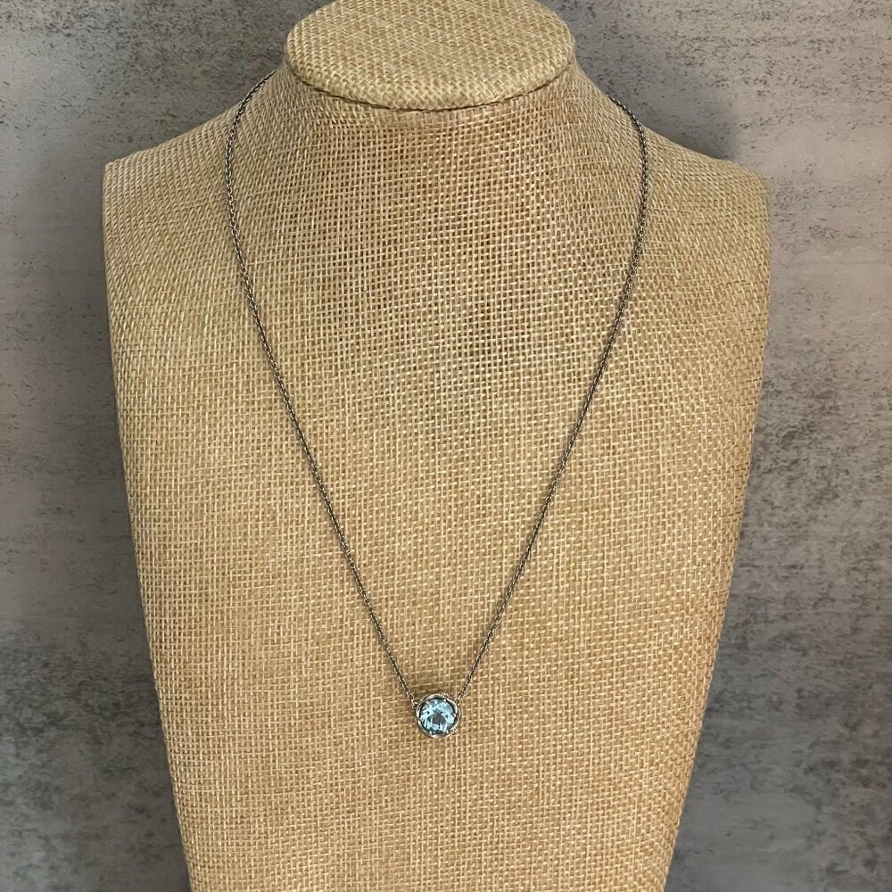Tacori Sterling Crescent Crown 2CT Swiss Blue Topaz 18K Pendant Necklace 17" - Picture 6 of 7